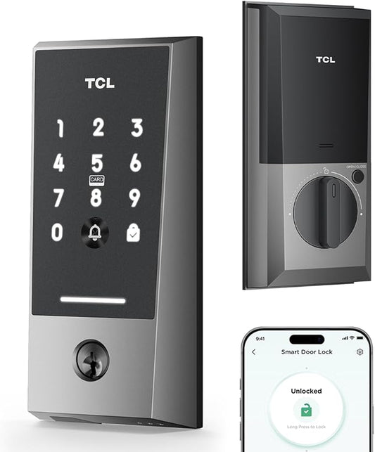 TCL Smart Lock D2 - Keyless Entry Door Lock, Built-in Wi-Fi, Touchscreen Keypad, App Remote Control, Easy Installation, No Bridge Required, IP54 Waterproof (Dark Grey)
