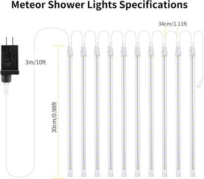 Christmas Meteor Shower Rain Lights, 10 Tube 12 Inch 240 LEDs Icicle Outdoor Raindrop for Xmas Halloween Wedding Party Tree Holiday Decoration, Colorful