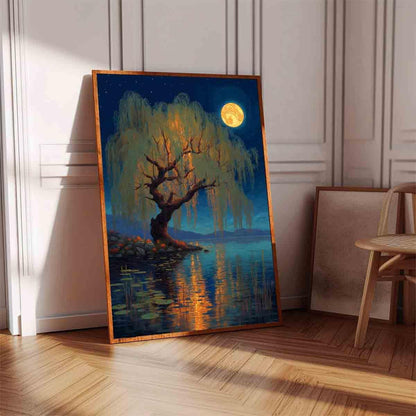Vlolvfe Night Scenery Wall Art Country Nature Full Moon Poster Abstract Scenery Wall Art Nature Themed Tree Pictures Night Sky Picture Landscape Pictures Living Room Decor 16x24inch No Frame