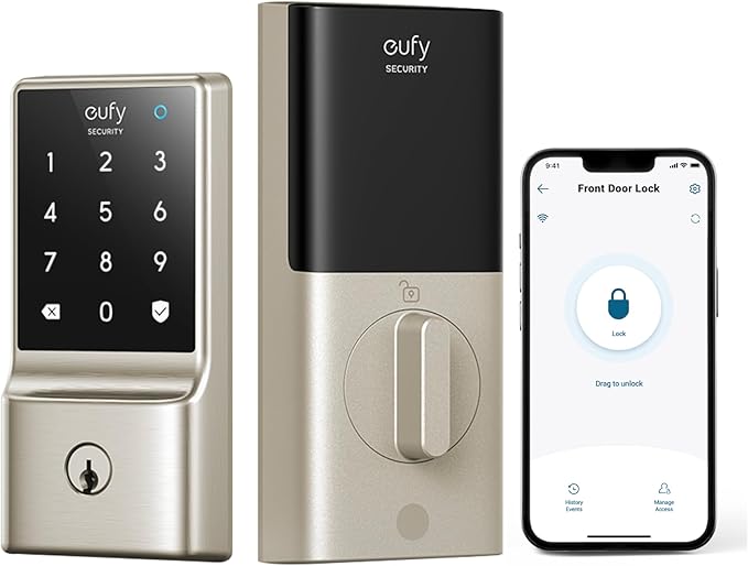 eufy Security Smart Lock C210, Keyless Entry Door Lock for Front Door, Built-in WiFi Deadbolt, No Bridge Required, Easy Installation, Touchscreen Keypad, App Remote Control, 4 AA Batteries, Nickel
