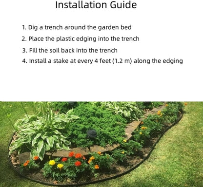 Black Plastic Garden Landscape Edging, 5” Tall Border Coil, Flexible and Strengthened with Anti-UV Treatment (40ft with 12pcs Stakes)