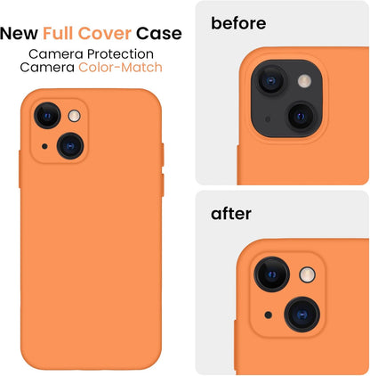 FireNova Designed for iPhone 13 Case, Silicone Upgraded [Camera Protection] Phone Case with [2 Screen Protectors], Soft Anti-Scratch Microfiber Lining Inside, 6.1 inch, Kumquat