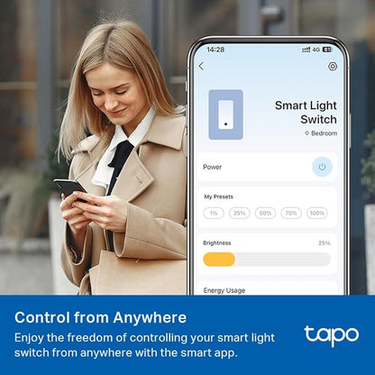 TP-Link Tapo Smart Switch, Single-Pole/3-Way/4-Way, Matter Compatible, Energy Monitoring, Neutral Wire Required, Works with Alexa, Siri, Google Home, SmartThings, UL Certified, 2.4GHZ Wi-Fi, Tapo S515