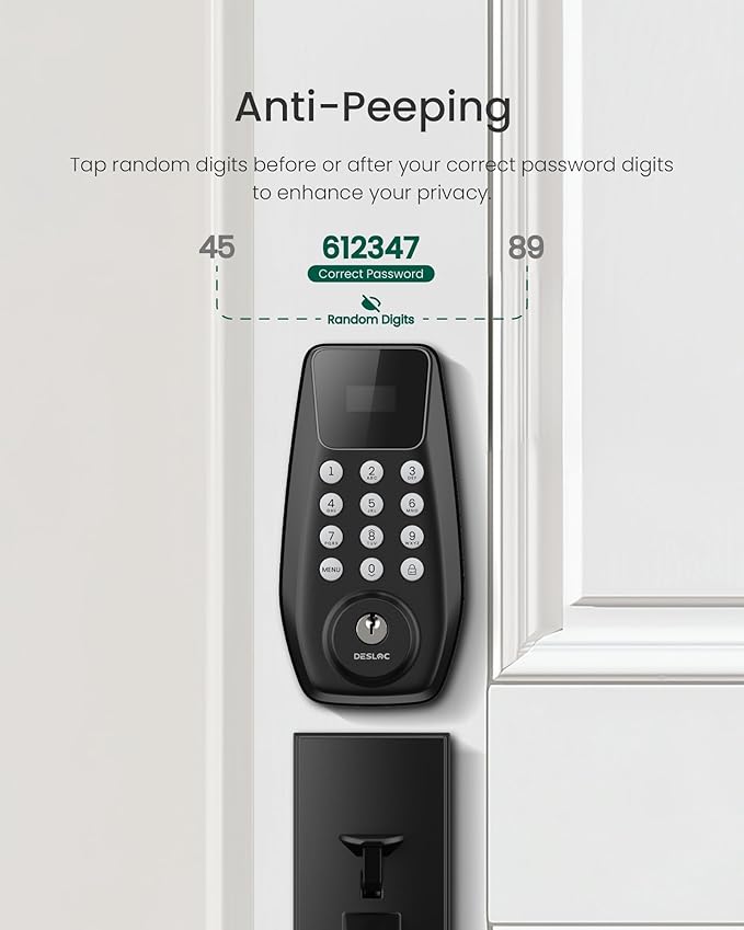 DESLOC C100 Keyless Entry Door Lock with Keypad, Smart Deadbolt Lock for Front Door with 2 Keys, Auto Lock, Easy Installation, 100 PIN Codes, IP54 Waterproof, BHMA Grade 3, Black