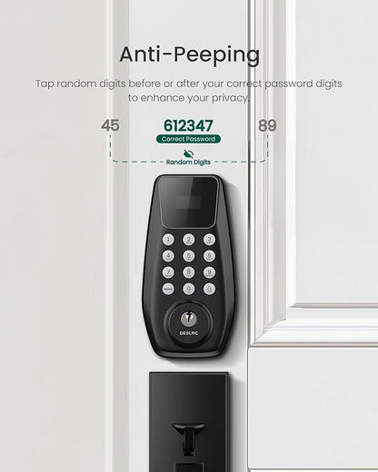 DESLOC C100 Keyless Entry Door Lock with Handle Set, Smart Deadbolt Lock for Front Door with 2 Keys, Auto Lock, 100 PIN Codes, Passage Mode, IP54 Waterproof, 12 Months Battery, Black
