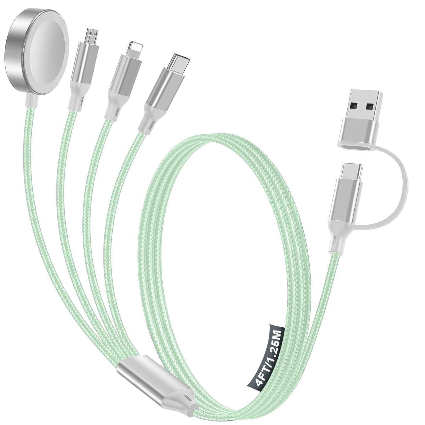4-in-2 Charging Cable for Apple Watch Charger/Samsung/iPhone Charger,Car/Office/Camping/Travel Essentials,Type C Cable Multi Cord for iWatch Ultra/10-2/iPhone 16-11/Samsung S25-S20,iPad,airPods-Green