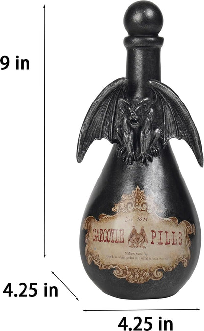 Braxio Gothic Home Decor Potion Bottles - Resin Black Gargoyles Halloween Potion Bottles Room Decor Aesthetic Gift for Women Halloween Prop Accessory Display Bottles 4.25 * 4.25 * 9.5 Inch