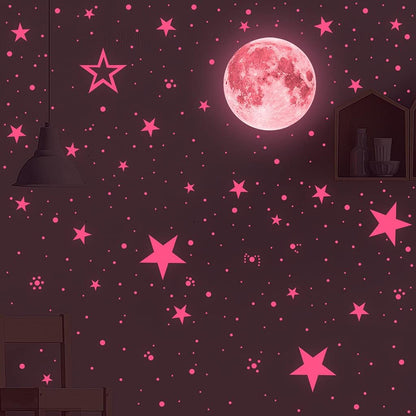 Glow in The Dark Stars and Moon Stickers for Ceiling, Luminous Wall Decals Decor for Bedroom Living Room, 407 dots + 27 Stars + 30cm Moon