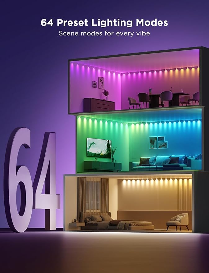 Govee RGBIC String Downlights, Smart LED String Lights Works with Alexa, Color Changing Indoor Wall Light Fixture for Party, Music Sync, 9.8ft with 15 LEDs, White