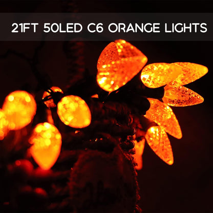 HUGSVIK 21Ft 50LED C6 Orange Lights for Halloween, 8 Mode Solar Halloween Lights Outdoor, Waterproof Solar Christmas Decorations for Halloween Thanksgiving Holiday Christmas Decor