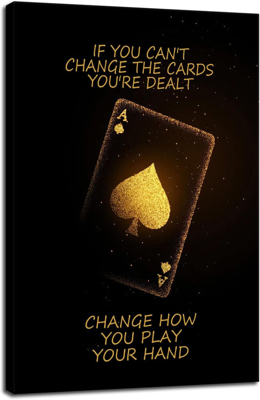 Poker Inspirational Wall Art Ace of Spades Game Motivational Poster Quotes Wall Decor for Living Room Bedroom Office Bathroom Canvas Print sign Framed Art Decoration Ready to Hang [12''Wx 18''H]