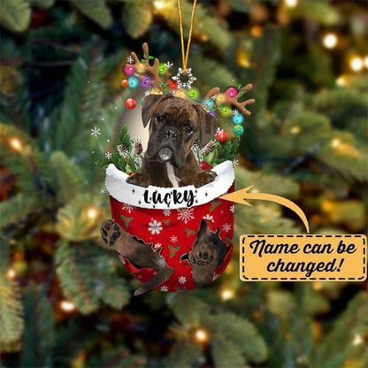 Brindle Boxer Dog Christmas Ornament, Brindle Boxer in Snow Pocket Christmas Tree Ornament, Dog Lovers Gift Idea Xmas Decor, Christmas Decorations for Tree, Christmas Ornament Gift for Dog Lovers