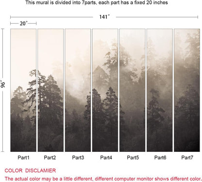 Foggy Forest Woodland Mural Wallpaper for Bedroom Living Room Misty Jungle Rainforest Trees Nature Landscape Wall Mural(Not Peel n' Stick)