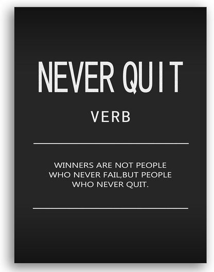 Motivational Office Decor Art for Never Quit Verb Inspirational Posters Quote Wall Pictures Print Artwork for Home Wall Decor Paintings for Library Classroom Stretched and Framed[18" W x 24" H]