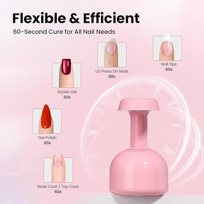 Beetles Mini UV Light for Gel Nails Tips – Small Flash Cure Lamp with Smart Sensor for Easy and Fast Nail Extensions, Cute and Portable UV LED Nail Lamp DIY Manicure Tools, Pink