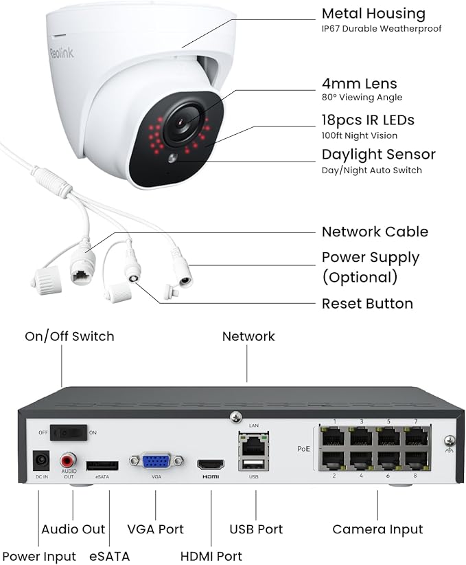 REOLINK Smart 5MP 8CH Home Security Camera System, 4pcs Wired PoE IP Cameras Outdoor with Person/Pet/Vehicle Detection, 4K 8CH NVR with 2TB HDD for 24-7 Recording, RLK8-520D4-5MP