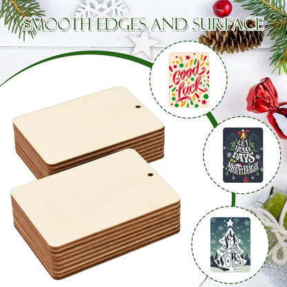 Rectangle Wooden Tags, 50Pcs 2.5 x 3.5 Inch Unfinished Wood Tags Ornaments Blank Square Wooden Slices with Jute Twines for Sign Tags Christmas Home Party Hanging Decoration