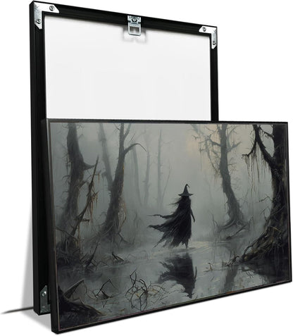 JFHCQJPK Vintage rustic swamp witch poster dark moody wall art gothic horror season halloween print for home decor retro dark moody painting16x24in Metal blackFramed