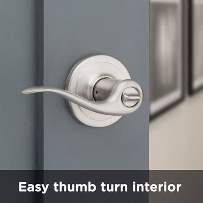 Kwikset Tustin Entry Door Handle with Lock and Key, Secure Keyed Reversible Lever Exterior, For Front Entrance and Bedrooms, Satin Nickel, Pick Resistant Smartkey Rekey Security and Microban