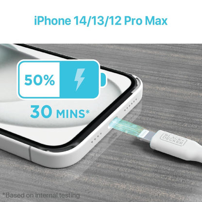 BLACK+DECKER Lightning to USB Cable - Fast Compatible iPhone Lightning Cable - Durable Braided iPhone Charger Cord - for Travel and Daily Use - Multiple Color + Length Options - 9ft