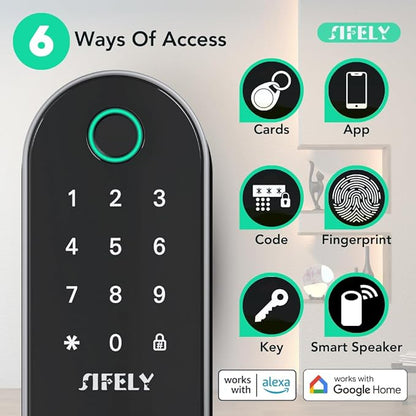 Built-in WiFi Fingerprint Smart Door Lock with Handle & Keypad – Remote Access & Auto-Lock, Keyless Entry for Home, Airbnb & Rental, 6-in-1 Unlock: Code/Card/App/Key, Compatible with Alexa & Google