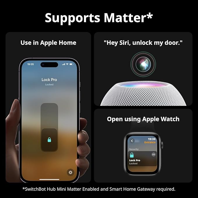 SwitchBot Smart Lock Pro (Silver), Keyless Deadbolt Retrofit for Existing Deadbolts, No-Drill for Renters, Auto-Lock, Add Hub (Sold Separately) for Matter/Siri, Alexa, Google