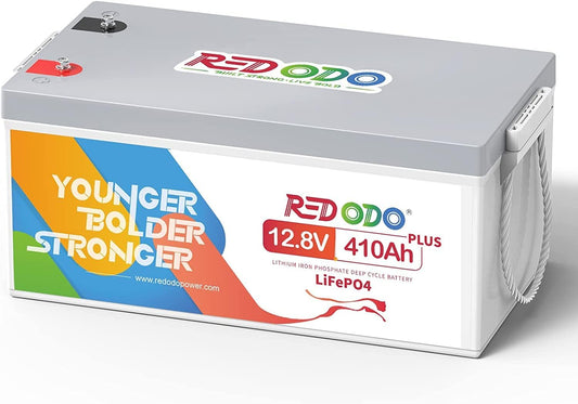 Redodo 12V 410Ah LiFePO4 Battery, 5248Wh Lithium Battery with 250A BMS, Max. 3200W Output Power, Grade A Battery Cell, 4000+Cycle Times, 10-Year Lifetime for RVs, Solar System, Marine