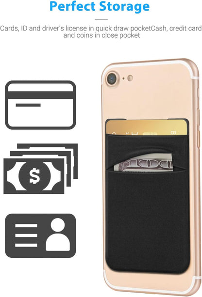 2 Pack Stick On Wallet Sleeve Cell Phone Pocket Card Holder Pocket Pouch for iPhone Android Smartphone (2 Pack BLACK)