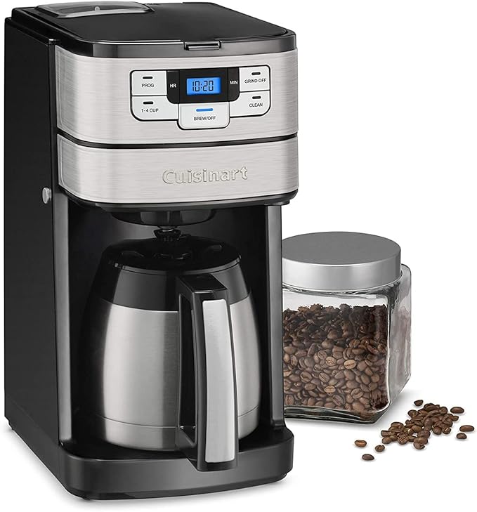 Cuisinart Automatic Grind & Brew 10-Cup Coffee Maker with Blade Grinder, Programmable Coffee Machine Glass Carafe with 1-4 Cup Setting, Brew Pause, Grind-Off Option, DGB-450NAS, Black/Stainless Steel