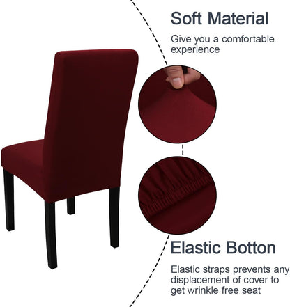 JQinHome 6 Pcs Dining Chair Slipcover,High Stretch Removable Washable Chair Seat Protector Cover for Home Party Hotel Wedding Ceremony (Burgundy)
