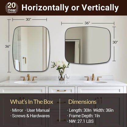 ANDY STAR 30x36” Black Bathroom Mirror, Oblong Vanity Mirror with Stainless Steel Metal Frame, Matte Black Oval Mirror for Over Sink, Modern Anti Rust Wall Mounted