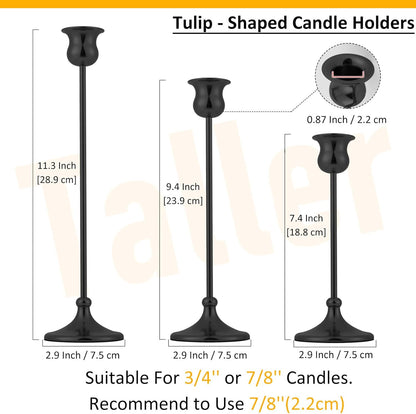 Taper Candle Holder Tall Vintage Metal Candlestick Holders Candle Stick Candelabra for Halloween Thanksgiving Christmas Holiday Wedding (Matt Black, 1 Set (3 pcs))