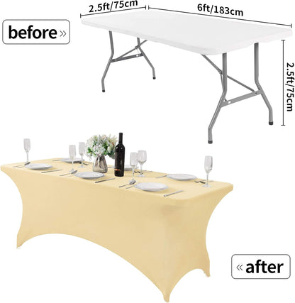 Spandex Table Cover for 6Ft or 4fT or 8ft Table Universal Fitted Stretch Tablecloth for Party, Banquet, Wedding and Events-Champagne