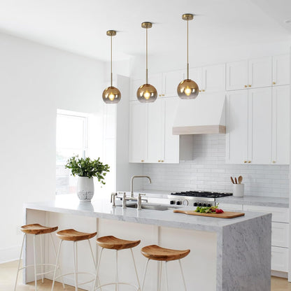KCO Lighting Glass Globe Hanging Light Fixture Modern Gold Pendant Lights Kitchen Island Mid Century Dining Room Hanging Light Fixtures Over Table Single Pendant Light