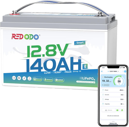 Redodo Smart Bluetooth 12V 140Ah LiFePO4 Battery, Group31 Lithium Battery, 10 Years Lifetime, 150A BMS, Real-Time Monitoring, Perfect for RVs, Marine, Boat, Solar and Off Grid