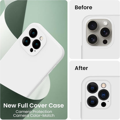 FireNova Designed for iPhone 15 Pro Max Case, Silicone Upgraded [Camera Protection] Phone Case with [2 Screen Protectors], Soft Anti-Scratch Microfiber Lining Inside, 6.7 inch, White
