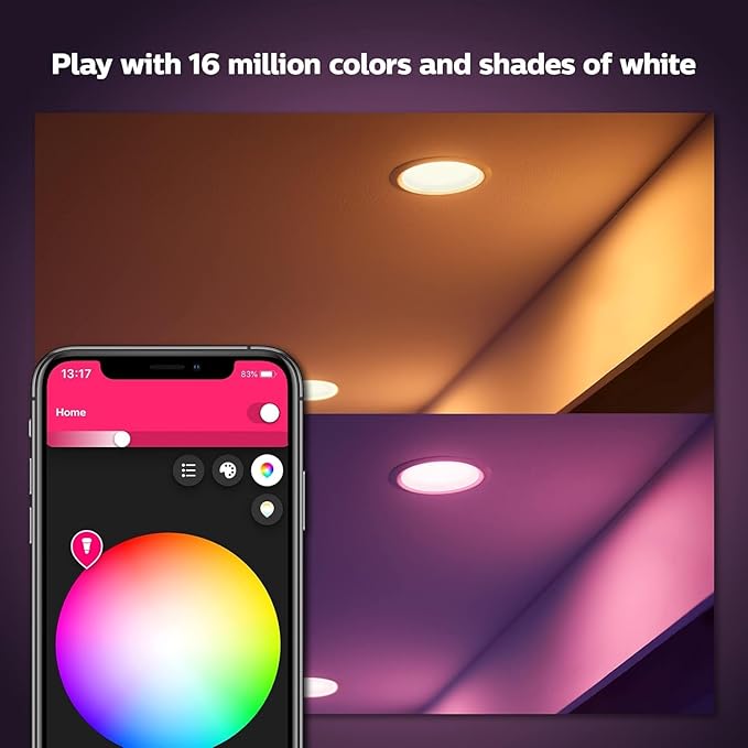Philips Hue Smart Recessed 5/6 Inch LED Downlight 4 Pack, White and Color Ambiance Color-Changing Light, 1100LM, Control with Hue App, Compatible with Alexa, Google Assistant and Apple HomeKit
