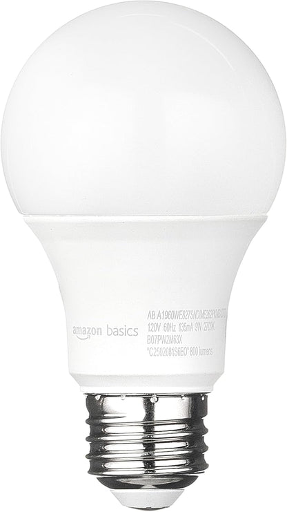 Amazon Basics A19 Dusk to Dawn Sensor LED Light Bulb, 60W Equivalent, 9W Energy Efficient, E26 Standard Base, Soft White 2700K, Non-Dimmable, 10,000 Hour Lifetime, Porch, 2-Pack