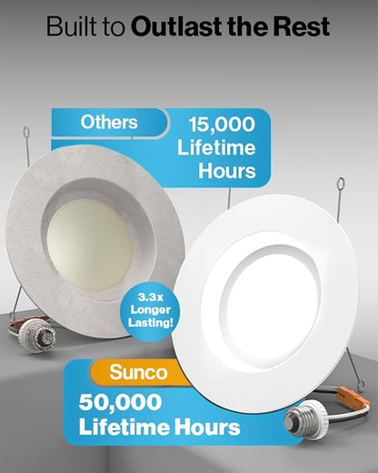 Sunco 12 Pack 6 Inch LED Can Lights, Retrofit Recessed Lighting, Smooth Trim, 965 LM, 13W (75W Equivalent), 2700K Soft White, Dimmable, Damp Rated UL.