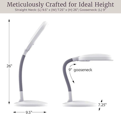 LED Desk Lamp - Sunlight Lamp with Adjustable Gooseneck Arm - Home and Office Desk Lamps Great for Reading and Crafting by Lavish Home (White)