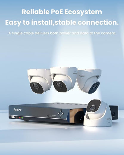 REOLINK 4K Security Camera System, 4pcs H.265 PoE Wired Turret Cameras with Person Vehicle Detection, 4K/8MP 8CH NVR with 2TB HDD for 24-7 Recording, RLK8-800D4