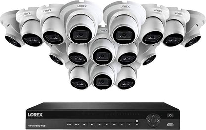 Lorex Technology NC4K3F-1616WD 16 Channel 3TB 4K Ultra HD Nocturnal NVR System with Sixteen Smart IP Security Dome Cameras wReal-Time 30FPS and Listen-in Audio, 150ft Night Vision, Color Vision