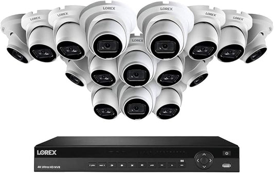Lorex Technology NC4K3F-1616WD 16 Channel 3TB 4K Ultra HD Nocturnal NVR System with Sixteen Smart IP Security Dome Cameras wReal-Time 30FPS and Listen-in Audio, 150ft Night Vision, Color Vision