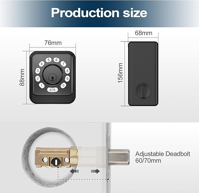 GEONFINO Keyless Entry Door Lock with Keypad, Smart Deadbolt for Front Door, Black Door Lock with 2 Keys, Keypad Deadbolt with Easy Installation