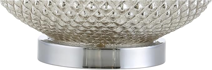 JONATHAN Y 22.5" Mercury Silver Textured Glass Table Lamp, Contemporary Nightstand Lamp for Living Room Bedroom, White Linen Drum Shade, LED Bulb Included JYL1082A