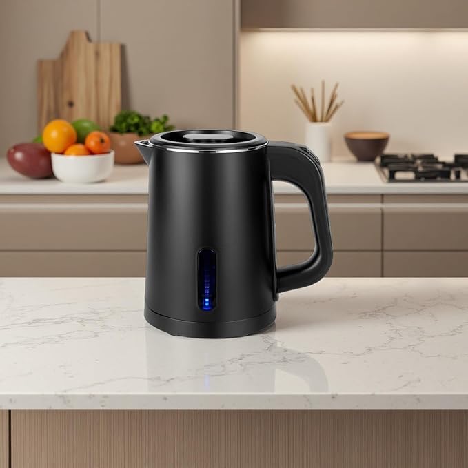 Small Electric Tea Kettle Stainless Steel, 0.8L Portable Mini Hot Water Boiler Heater, Travel Electric Coffee Kettle with Auto Shut-Off & Boil Dry Protection (Black)
