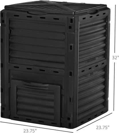 Outsunny Garden Compost Bin 80 Gallon Outdoor Large Capacity Composter Fast Create Fertile Soil Aerating Box, Easy Assembly, Black