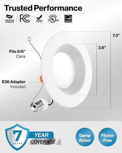 Sunco 96 Pack 6 Inch LED Recessed Light, Retrofit Downlight Can Lights for Ceiling, Baffle Trim, 1050 LM, 13W (75W Equivalent), 5000K Daylight, Dimmable, Damp Rated UL.