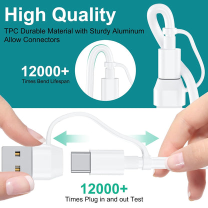 Multi Charging Cable 4 in 2 for Apple Watch Charger i-Phone, Travel 4 in 2 Watch & Phone Charger with iOSPorts/Type C/Micro USB Port Compatible with iWatch/iPhone 16 15/Galaxy Android-6FT