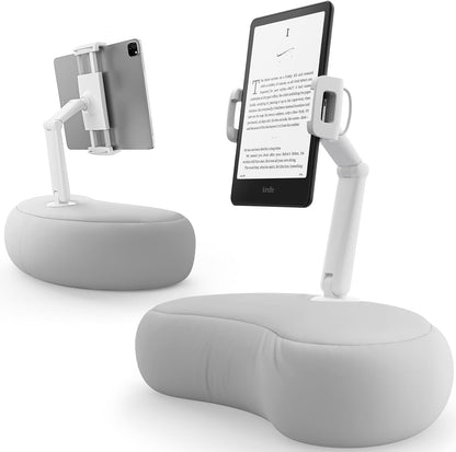 SAIJI Kindle Pillow Stand, iPad Stand Compatible with 4.7”-15.6” Kindle, Phone, iPad, 360° Adjustable Tablet Holder for Bed with Flexible Dual Axis Arm and Microbead Cushion (Gray)